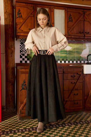 Flared Suede Skirt Black - 6