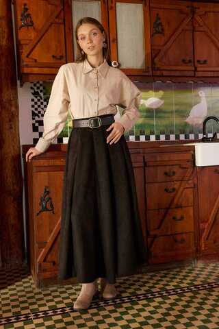 Flared Suede Skirt Black - 4