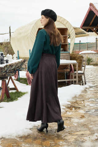 Flared Suede Skirt Dark Coffee - 8