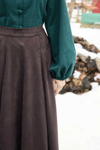 Flared Suede Skirt Dark Coffee - 5