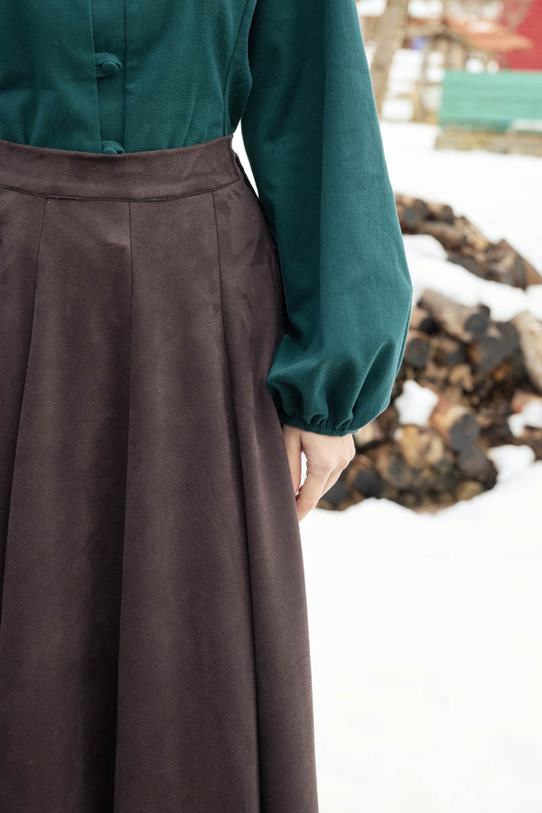 Flared Suede Skirt Dark Coffee - 5