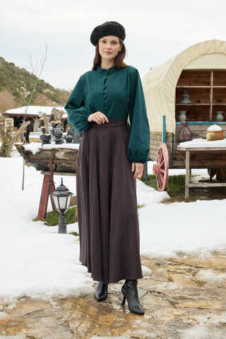 Flared Suede Skirt Dark Coffee - 7