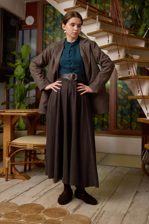 Flared Suede Skirt Dark Coffee - 3