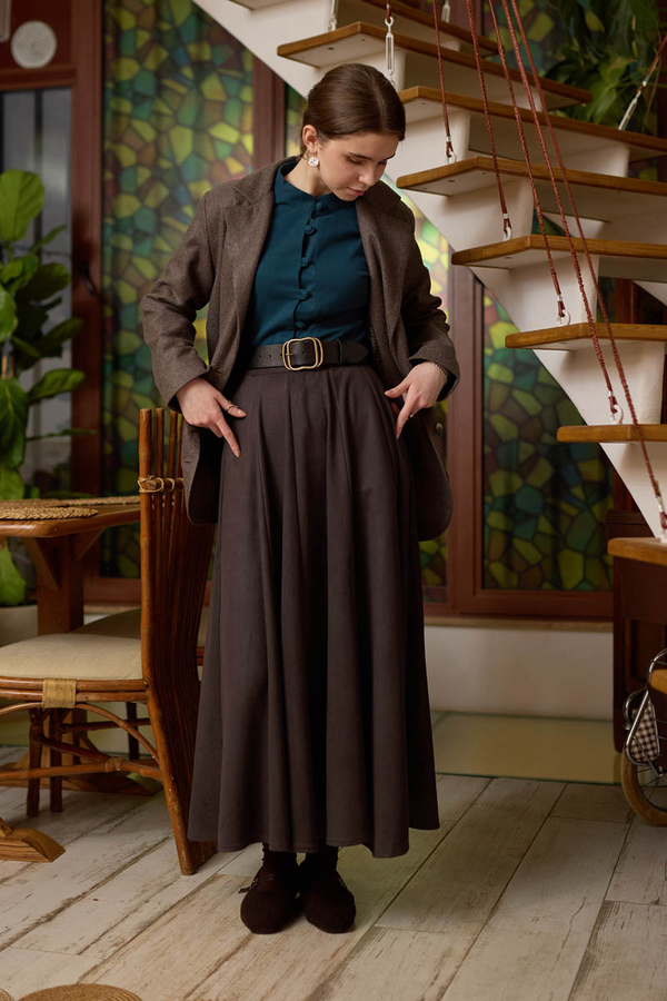 Flared Suede Skirt Dark Coffee - 2