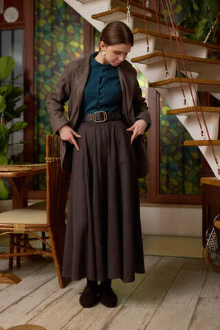 Flared Suede Skirt Dark Coffee - 2