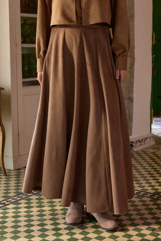 Flared Suede Skirt Taba - 5