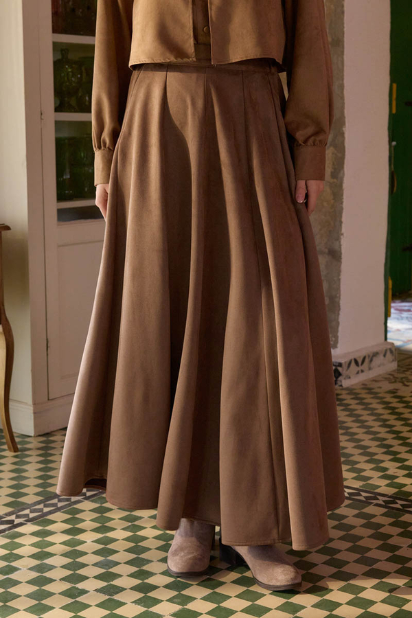 Flared Suede Skirt Taba - 5