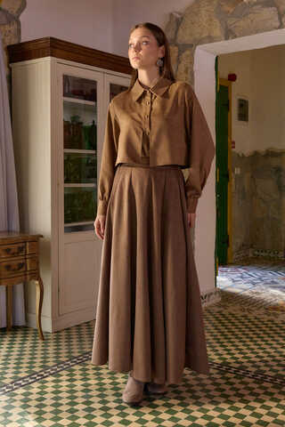 Flared Suede Skirt Taba - 6