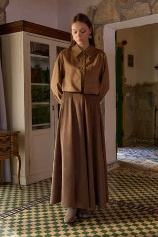 Flared Suede Skirt Taba - 7