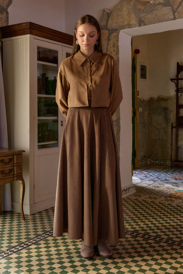 Flared Suede Skirt Taba - 8