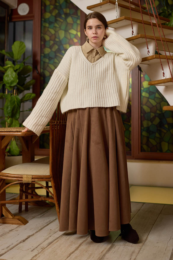 Flared Suede Skirt Taba (1)