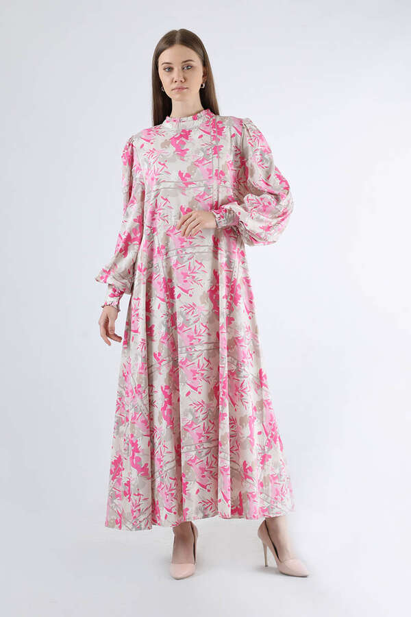 Flora Desen Çiçekli Elbise Pembe - 1