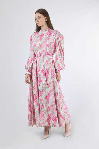 Flora Desen Çiçekli Elbise Pembe - 3