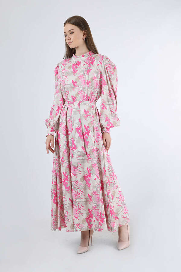 Flora Desen Çiçekli Elbise Pembe - 3