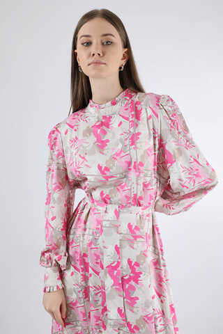 Flora Desen Çiçekli Elbise Pembe - 2