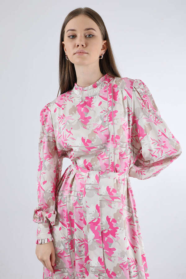 Flora Desen Çiçekli Elbise Pembe - 2
