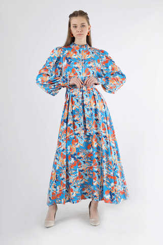Flora Patterned Floral Dress Blue - 1