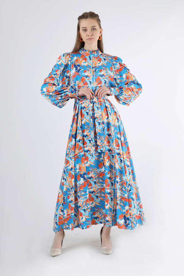Flora Patterned Floral Dress Blue 