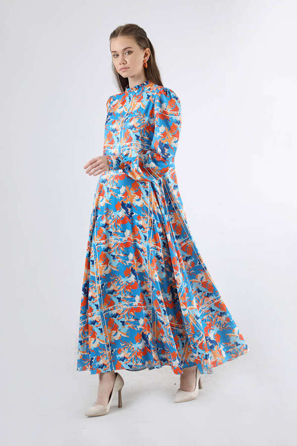 Flora Patterned Floral Dress Blue - 3
