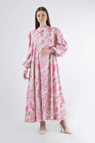 Flora Patterned Floral Dress Pink - 1