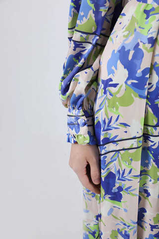 Flora Patterned Floral Dress Sax - 4