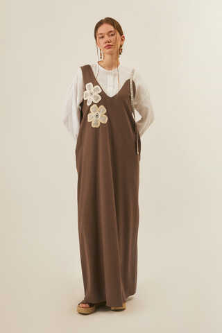 Floral Lace Detailed Sleeveless Dress Brown - 3
