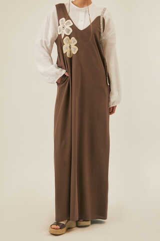 Floral Lace Detailed Sleeveless Dress Brown - 7