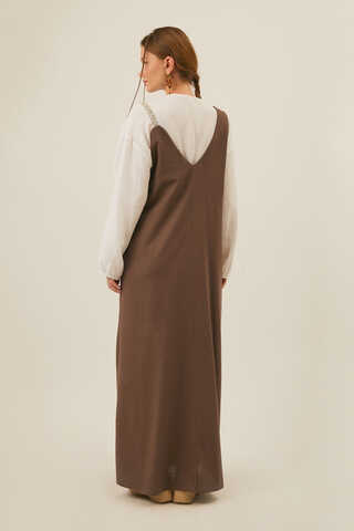 Floral Lace Detailed Sleeveless Dress Brown - 12