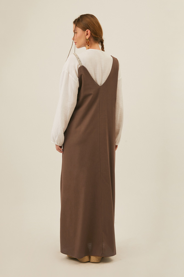 Floral Lace Detailed Sleeveless Dress Brown - 12