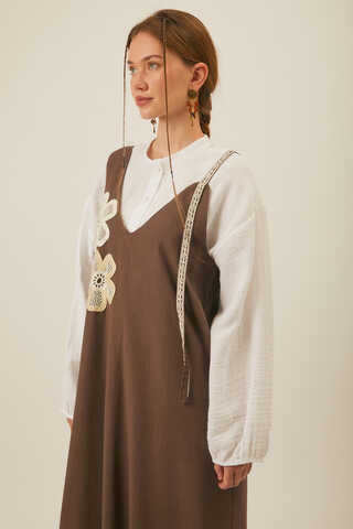 Floral Lace Detailed Sleeveless Dress Brown - 8