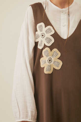 Floral Lace Detailed Sleeveless Dress Brown - 9