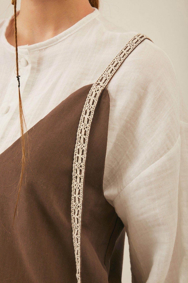 Floral Lace Detailed Sleeveless Dress Brown - 10