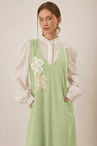 Floral Lace Detailed Sleeveless Dress Light Green - 2