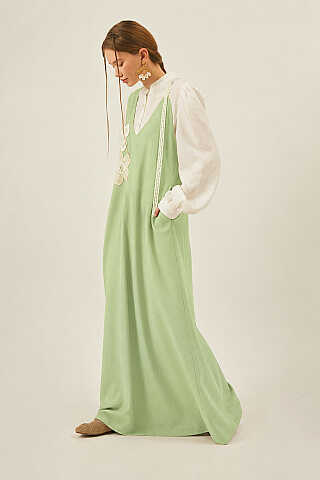 Floral Lace Detailed Sleeveless Dress Light Green - 1