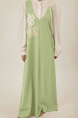 Floral Lace Detailed Sleeveless Dress Light Green - 5