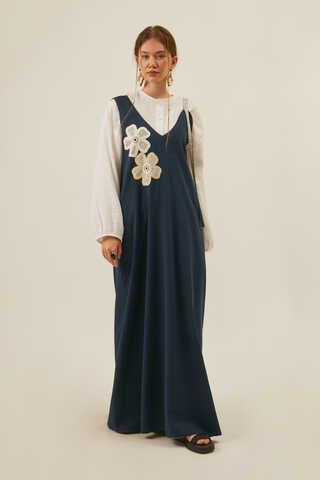 Floral Lace Detailed Sleeveless Dress Navy Blue - 2