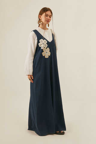 Floral Lace Detailed Sleeveless Dress Navy Blue - 5