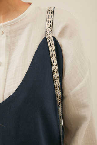 Floral Lace Detailed Sleeveless Dress Navy Blue - 8