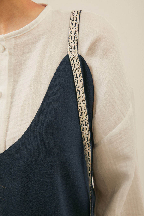 Floral Lace Detailed Sleeveless Dress Navy Blue - 8