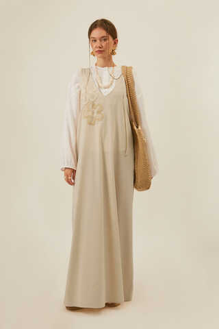 Floral Lace Detailed Sleeveless Dress Stone - 1