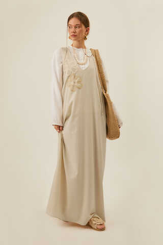 Floral Lace Detailed Sleeveless Dress Stone - 6