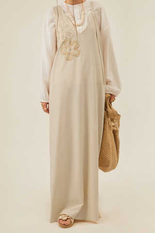 Floral Lace Detailed Sleeveless Dress Stone - 7