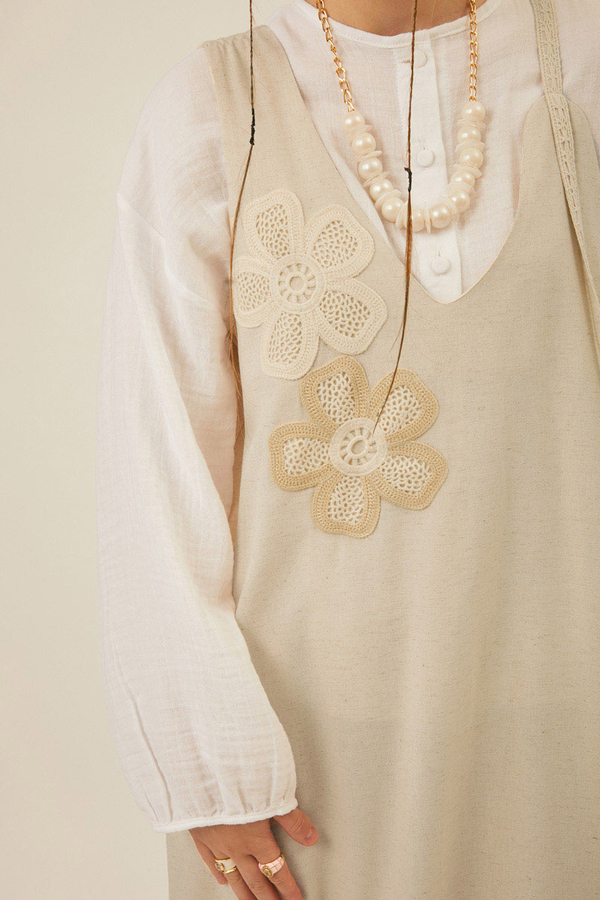 Floral Lace Detailed Sleeveless Dress Stone - 2