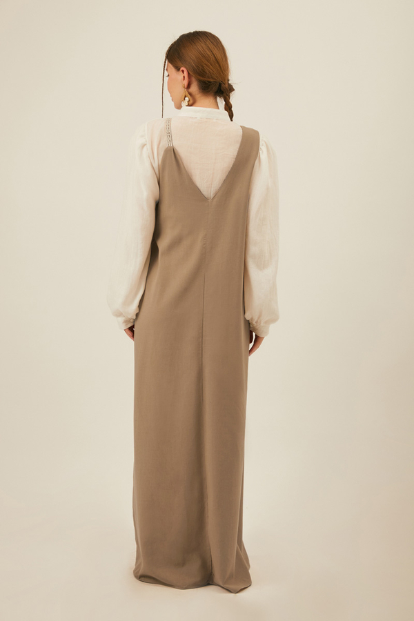 Floral Lace Detailed Sleeveless Dress Taupe - 2