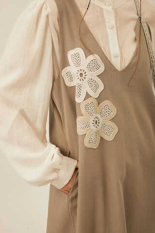 Floral Lace Detailed Sleeveless Dress Taupe - 5