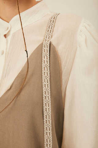 Floral Lace Detailed Sleeveless Dress Taupe - 6