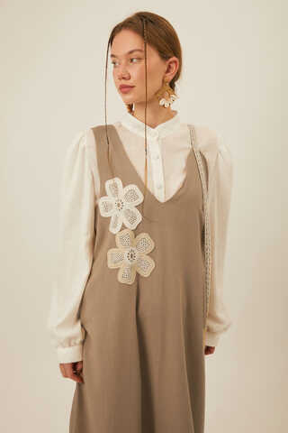 Floral Lace Detailed Sleeveless Dress Taupe - 7