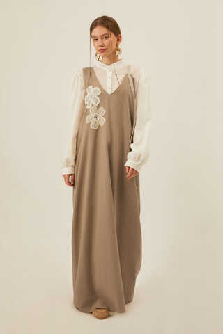 Floral Lace Detailed Sleeveless Dress Taupe - 9