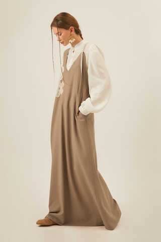 Floral Lace Detailed Sleeveless Dress Taupe - 11