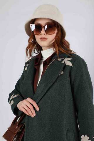 Floral Patterned Cachet Coat Dark Green - 2